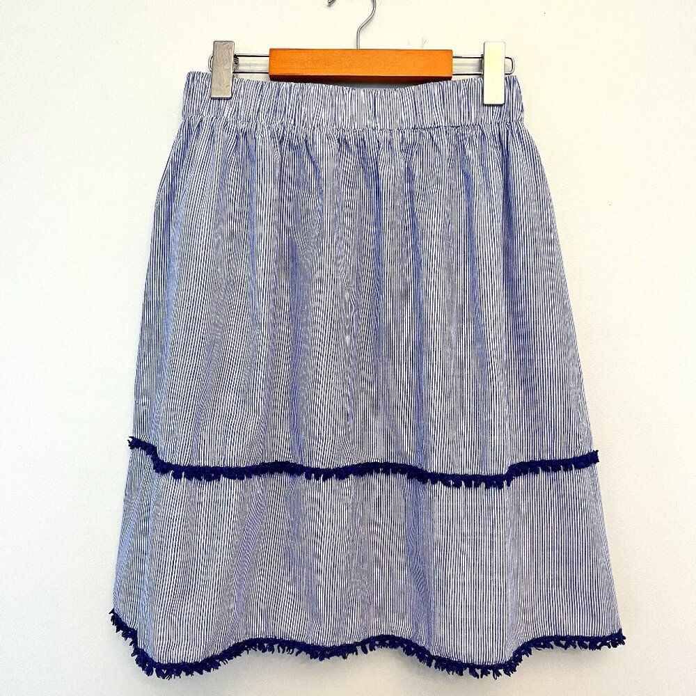 Luna Moon Blue & White Striped Skirt with Crochet Trim, Size Medium
